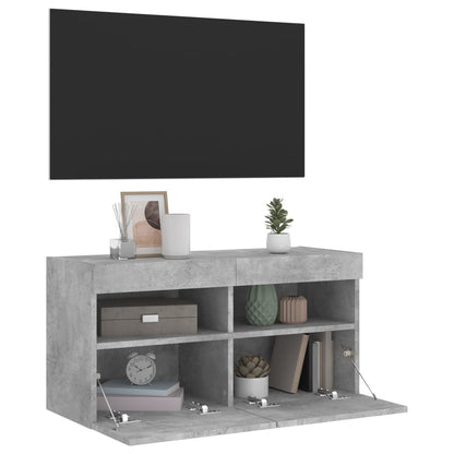 Tv-Wandmeubel Met Led-Verlichting 80X30X40 Cm Betongrijs