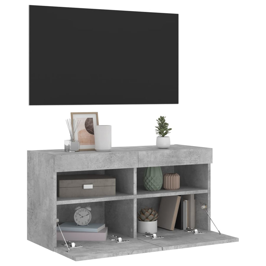 Tv-Wandmeubel Met Led-Verlichting 80X30X40 Cm Betongrijs