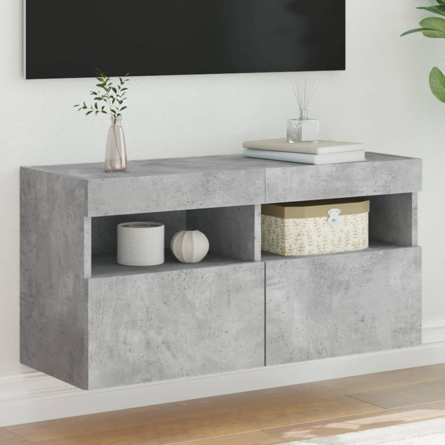 Tv-Wandmeubel Met Led-Verlichting 80X30X40 Cm Betongrijs