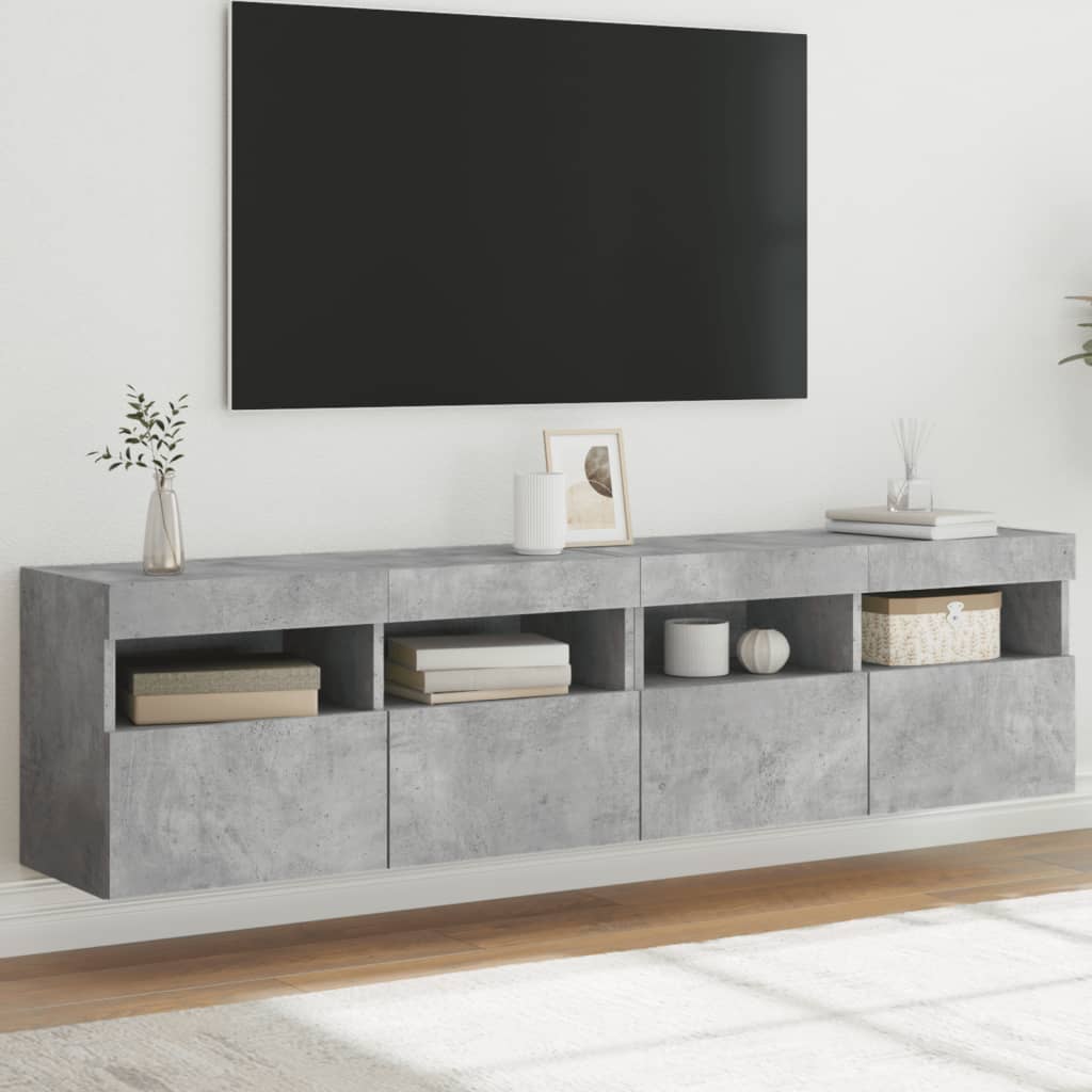 Tv-Wandmeubels Met Led 2 St 80X30X40 Cm Betongrijs
