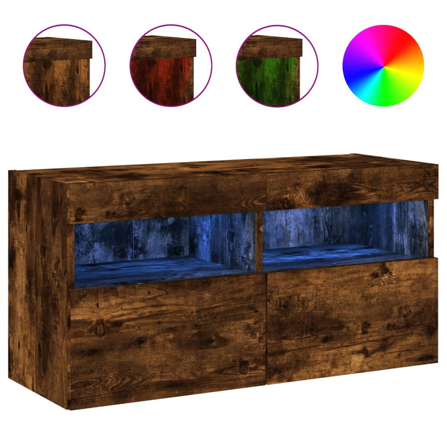 Tv-Wandmeubel Met Led-Verlichting 80X30X40 Cm Gerookt Eiken
