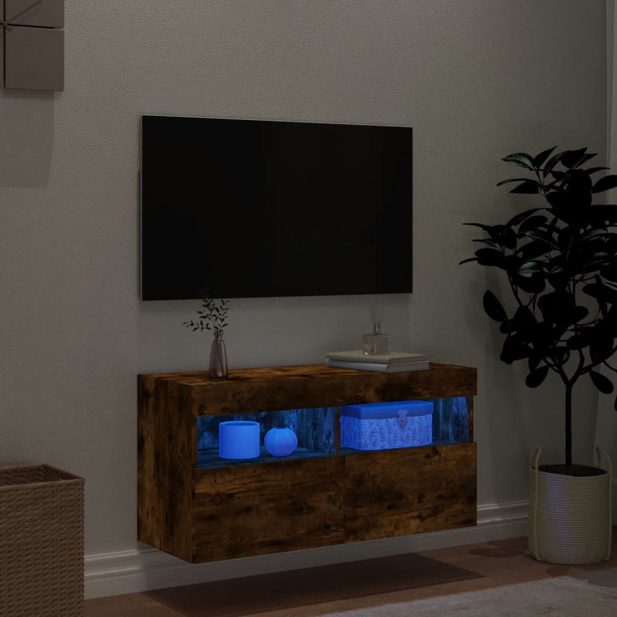 Tv-Wandmeubel Met Led-Verlichting 80X30X40 Cm Gerookt Eiken