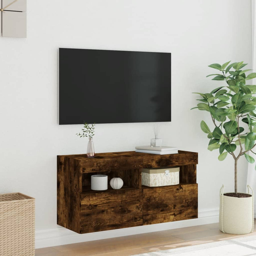 Tv-Wandmeubel Met Led-Verlichting 80X30X40 Cm Gerookt Eiken