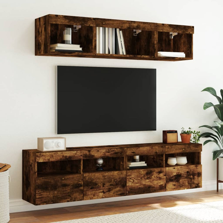Tv-Wandmeubel Met Led-Verlichting 80X30X40 Cm Gerookt Eiken