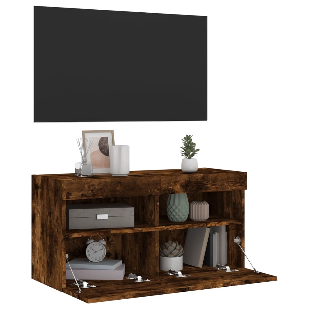 Tv-Wandmeubel Met Led-Verlichting 80X30X40 Cm Gerookt Eiken