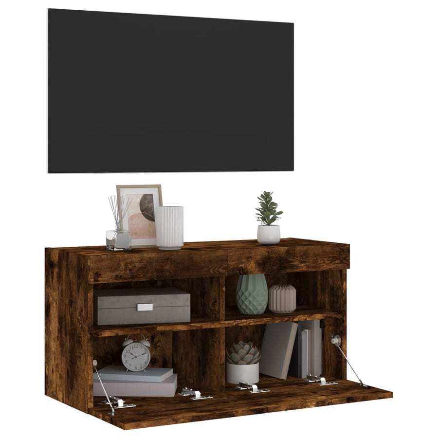 Tv-Wandmeubel Met Led-Verlichting 80X30X40 Cm Gerookt Eiken