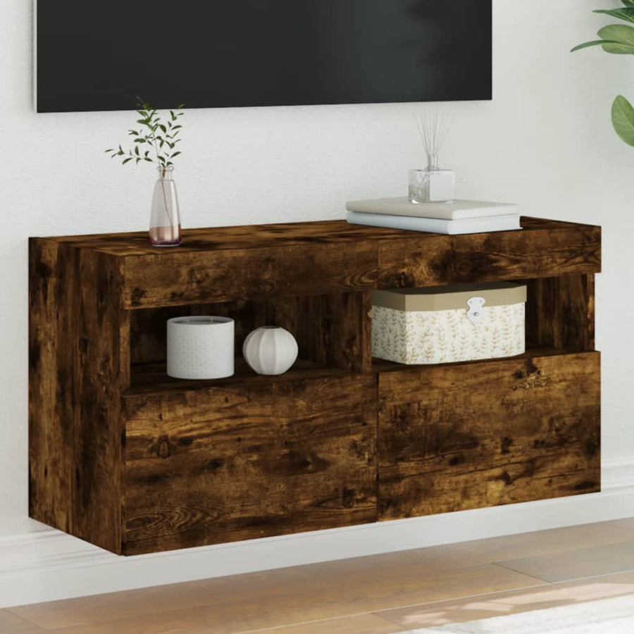 Tv-Wandmeubel Met Led-Verlichting 80X30X40 Cm Gerookt Eiken