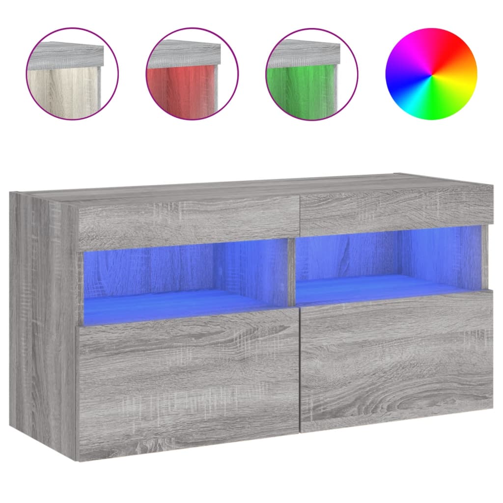 Tv-Wandmeubel Met Led-Verlichting 80X30X40 Cm Grijs Sonoma