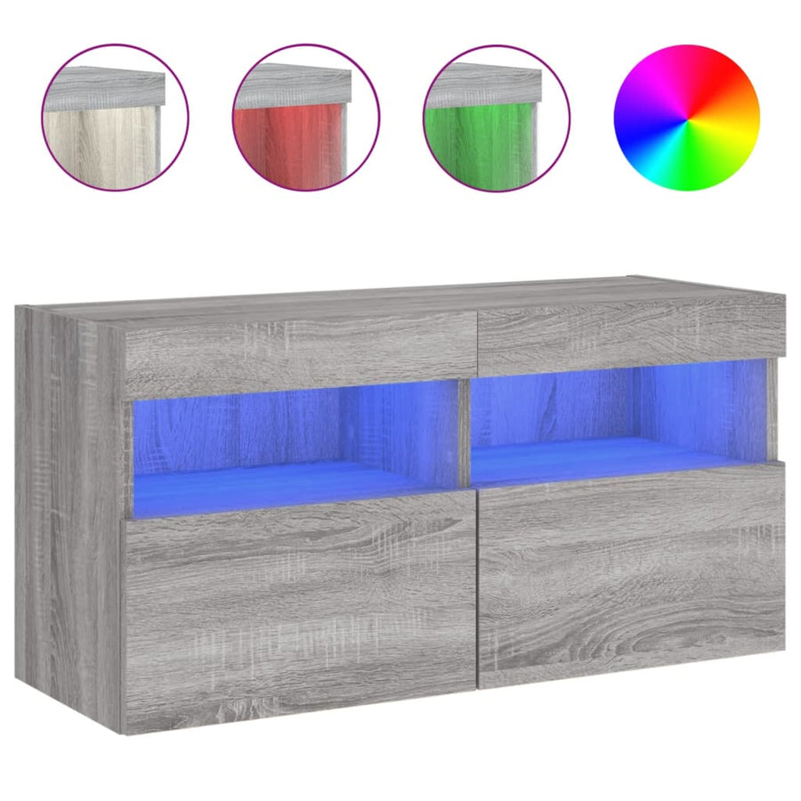 Tv-Wandmeubel Met Led-Verlichting 80X30X40 Cm Grijs Sonoma