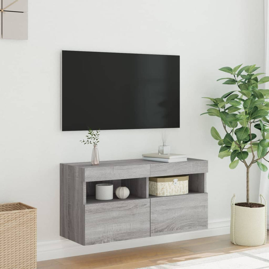 Tv-Wandmeubel Met Led-Verlichting 80X30X40 Cm Grijs Sonoma