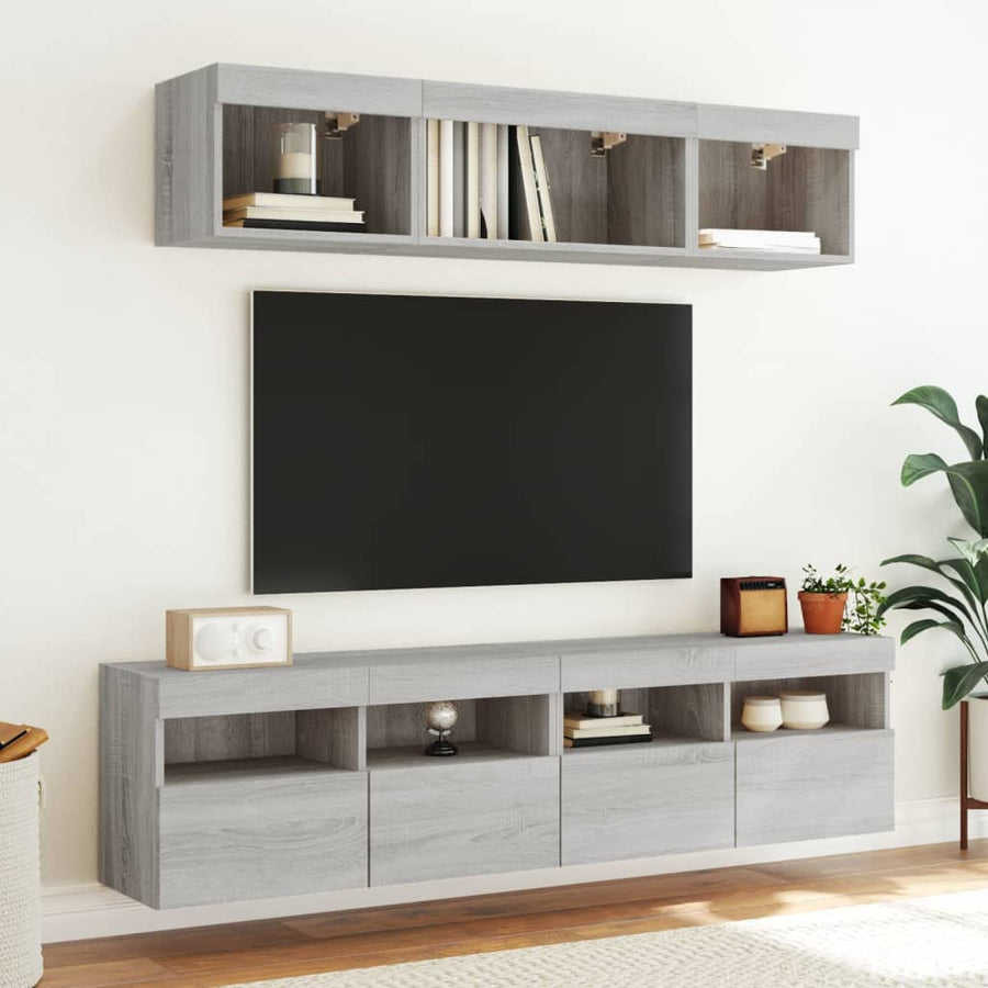 Tv-Wandmeubel Met Led-Verlichting 80X30X40 Cm Grijs Sonoma