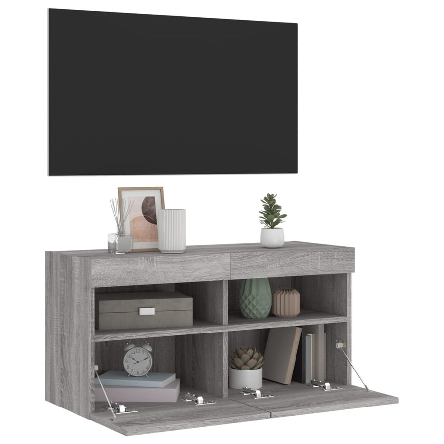 Tv-Wandmeubel Met Led-Verlichting 80X30X40 Cm Grijs Sonoma
