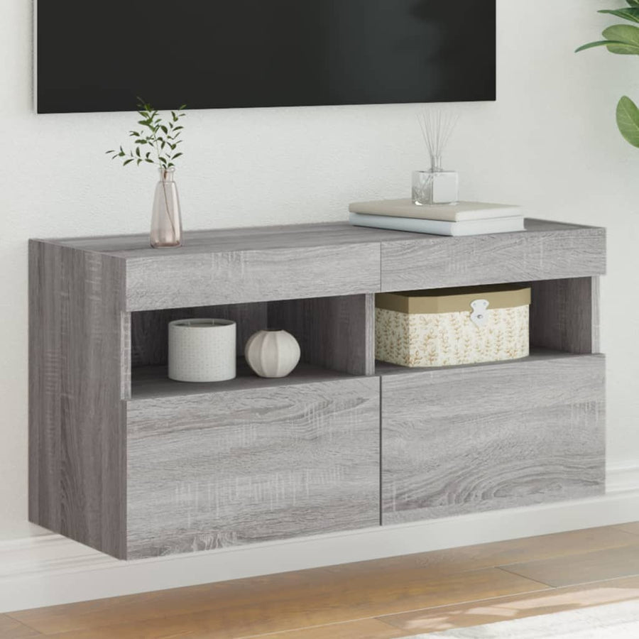 Tv-Wandmeubel Met Led-Verlichting 80X30X40 Cm Grijs Sonoma