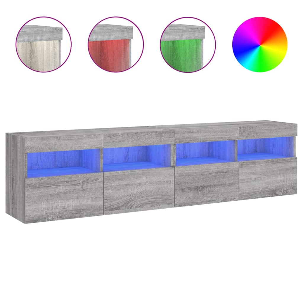Tv-wandmeubels met LED 2 st 80x30x40 cm grijs sonoma eikenkleur