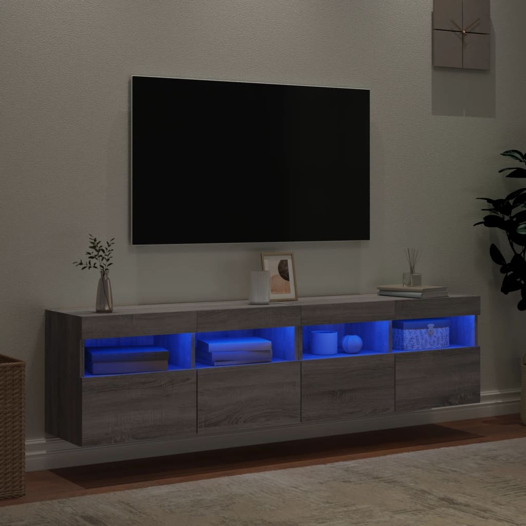 Tv-wandmeubels met LED 2 st 80x30x40 cm grijs sonoma eikenkleur