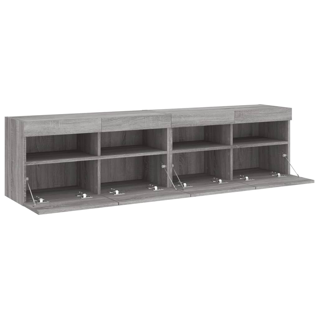 Tv-wandmeubels met LED 2 st 80x30x40 cm grijs sonoma eikenkleur