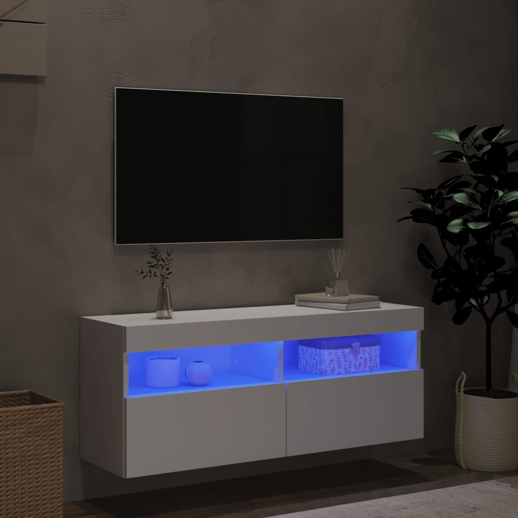 Tv-Wandmeubel Met Led-Verlichting 100X30X40 Cm Wit