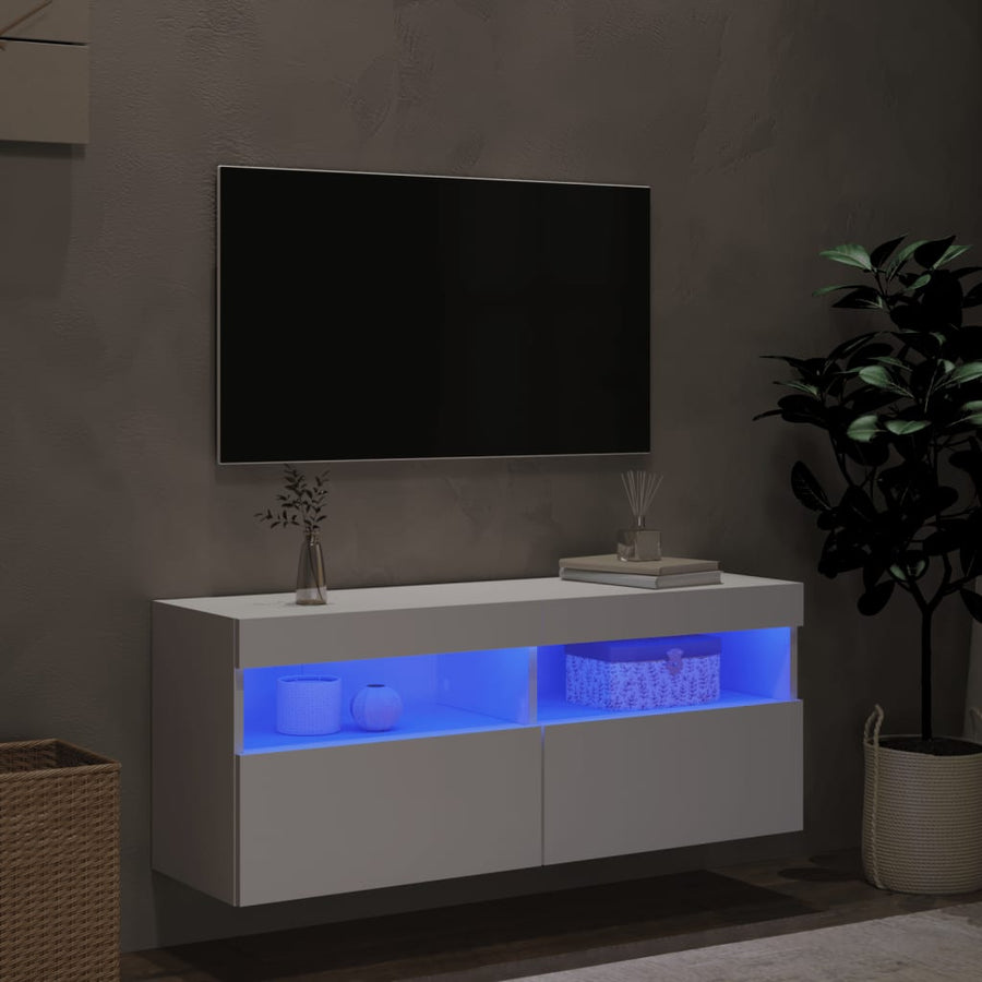 Tv-Wandmeubel Met Led-Verlichting 100X30X40 Cm Wit