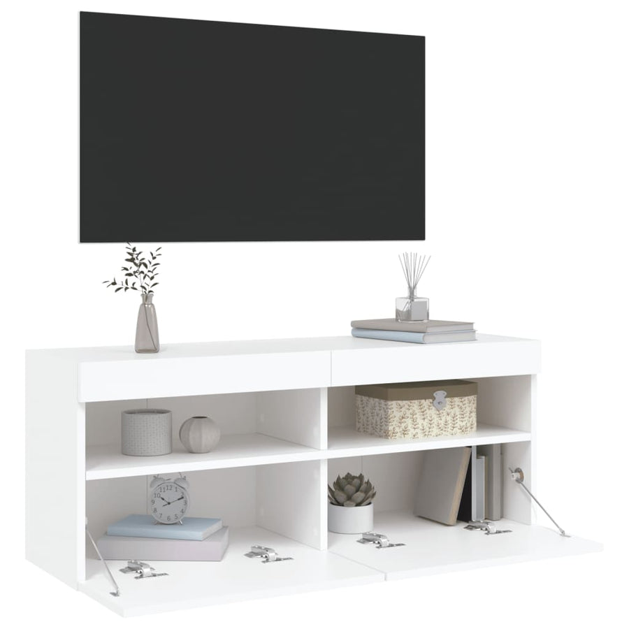 Tv-Wandmeubel Met Led-Verlichting 100X30X40 Cm Wit