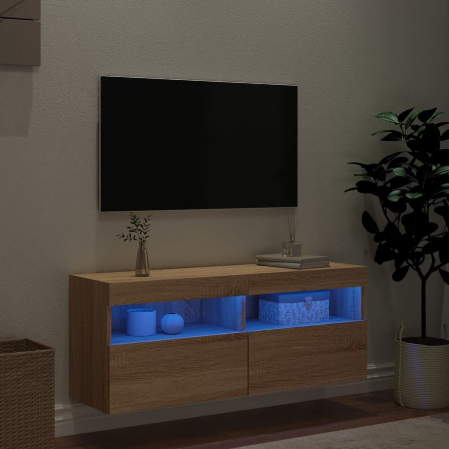 Tv-Wandmeubel Met Led-Verlichting 100X30X40 Cm Sonoma Eiken