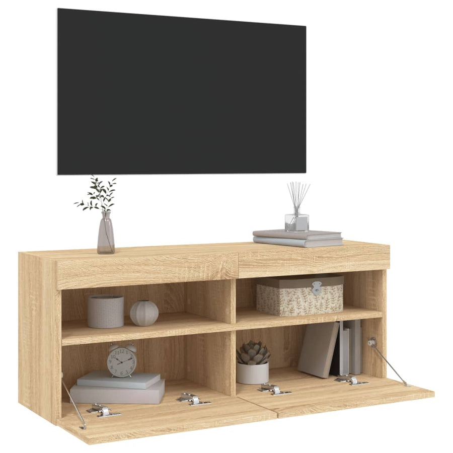 Tv-Wandmeubel Met Led-Verlichting 100X30X40 Cm Sonoma Eiken