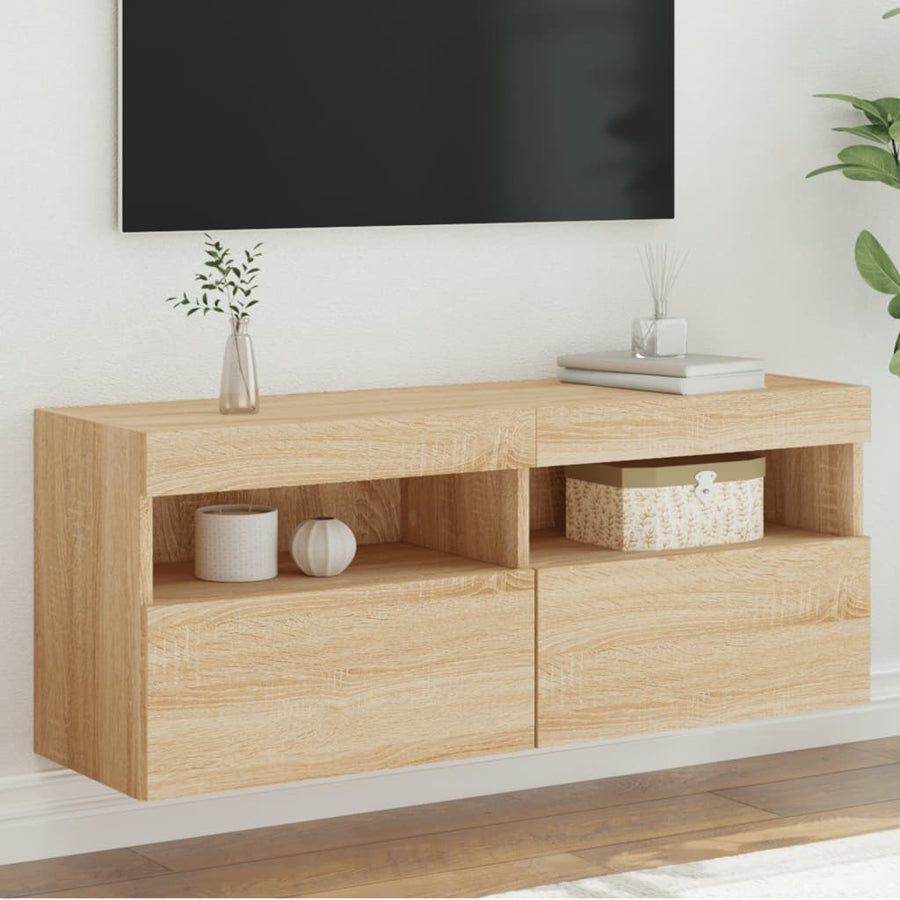 Tv-Wandmeubel Met Led-Verlichting 100X30X40 Cm Sonoma Eiken