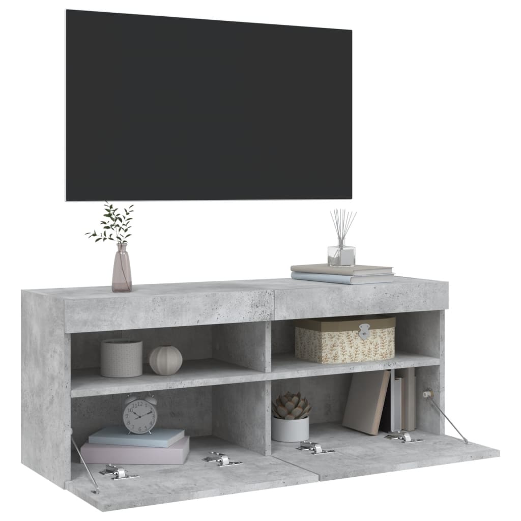 Tv-Wandmeubel Met Led-Verlichting 100X30X40 Cm Betongrijs