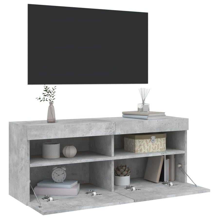 Tv-Wandmeubel Met Led-Verlichting 100X30X40 Cm Betongrijs
