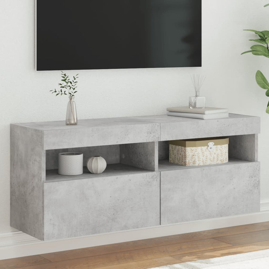 Tv-Wandmeubel Met Led-Verlichting 100X30X40 Cm Betongrijs