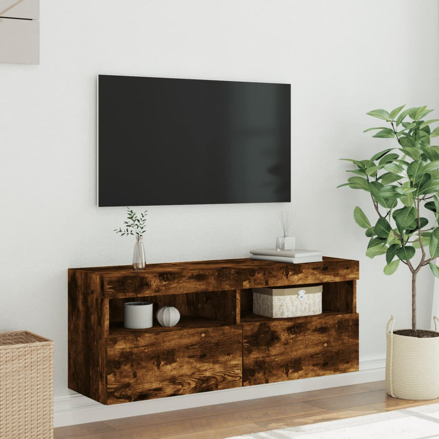 Tv-Wandmeubel Met Led-Verlichting 100X30X40 Cm Gerookt Eiken