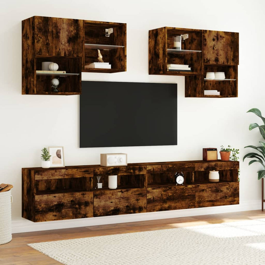 Tv-Wandmeubel Met Led-Verlichting 100X30X40 Cm Gerookt Eiken