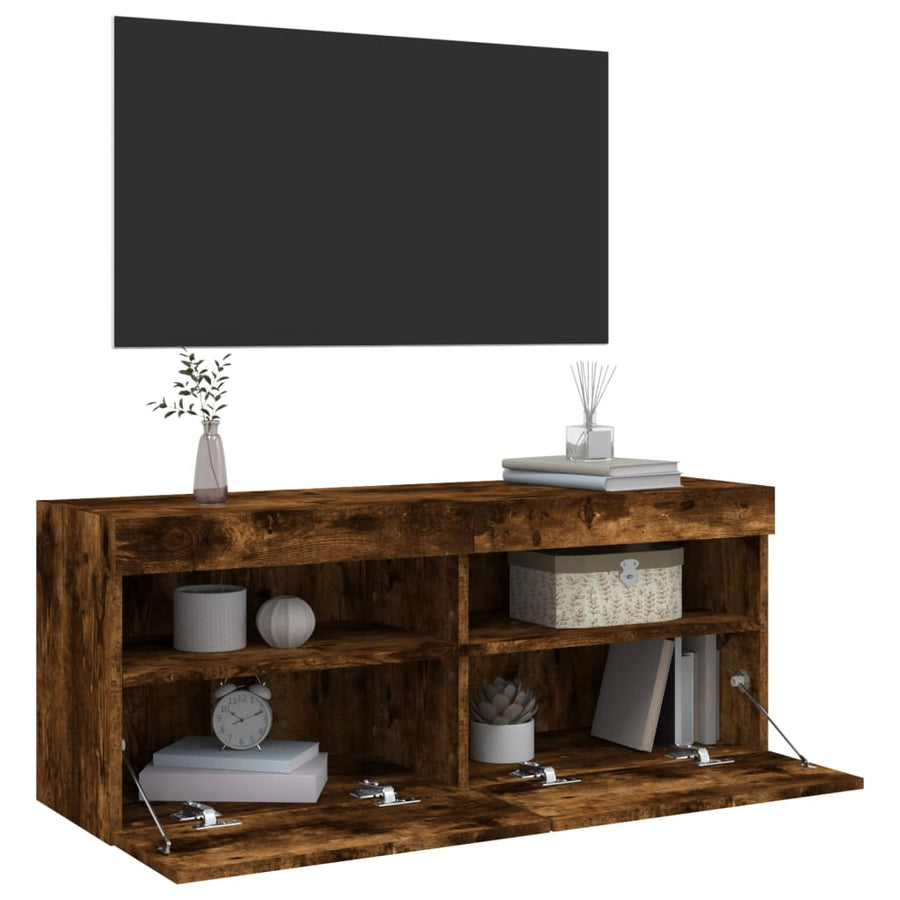 Tv-Wandmeubel Met Led-Verlichting 100X30X40 Cm Gerookt Eiken