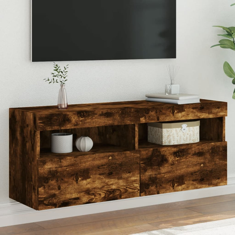 Tv-Wandmeubel Met Led-Verlichting 100X30X40 Cm Gerookt Eiken