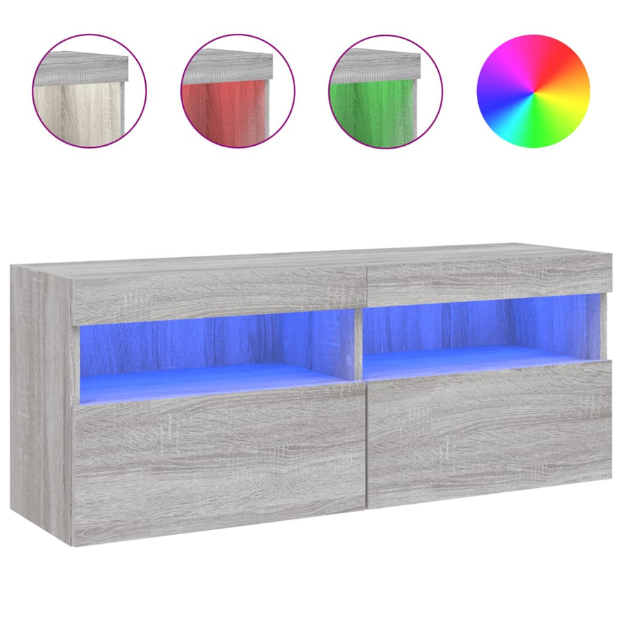Tv-Wandmeubel Met Led-Verlichting 100X30X40 Cm Grijs Sonoma