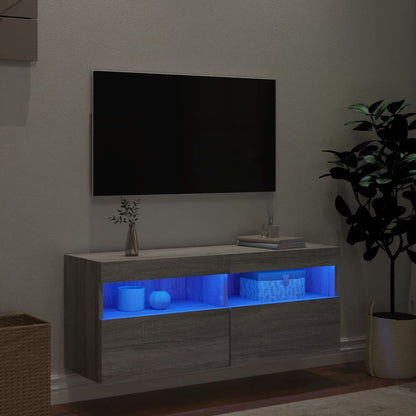 Tv-Wandmeubel Met Led-Verlichting 100X30X40 Cm Grijs Sonoma
