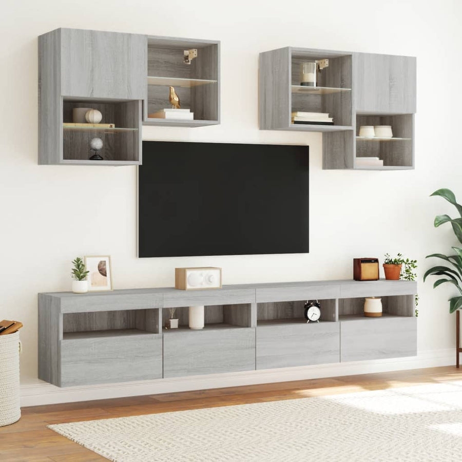 Tv-Wandmeubel Met Led-Verlichting 100X30X40 Cm Grijs Sonoma