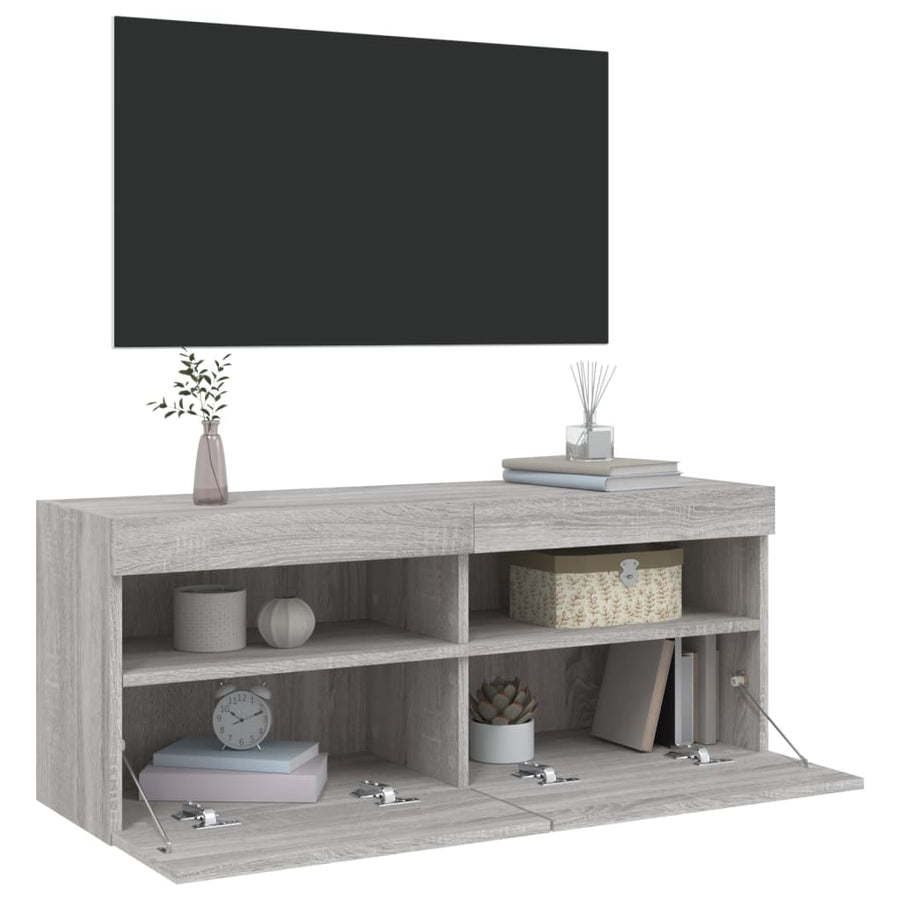 Tv-Wandmeubel Met Led-Verlichting 100X30X40 Cm Grijs Sonoma