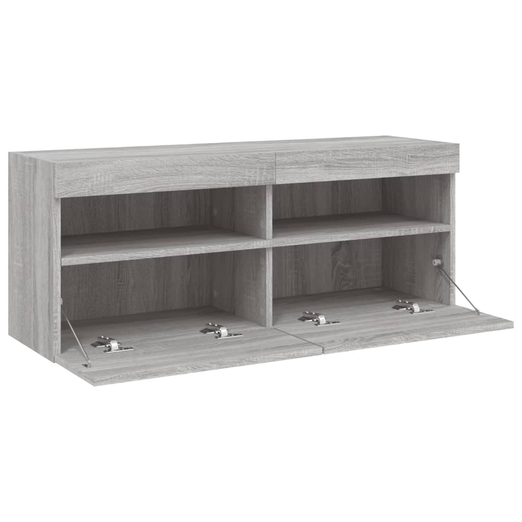 Tv-Wandmeubel Met Led-Verlichting 100X30X40 Cm Grijs Sonoma