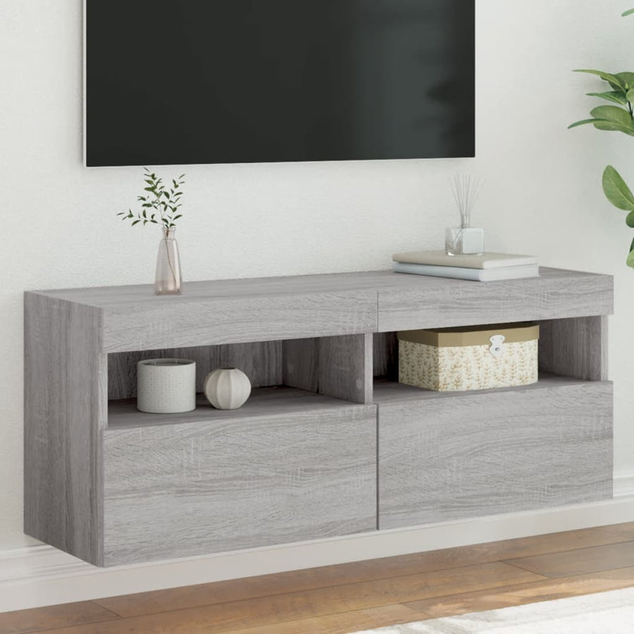 Tv-Wandmeubel Met Led-Verlichting 100X30X40 Cm Grijs Sonoma