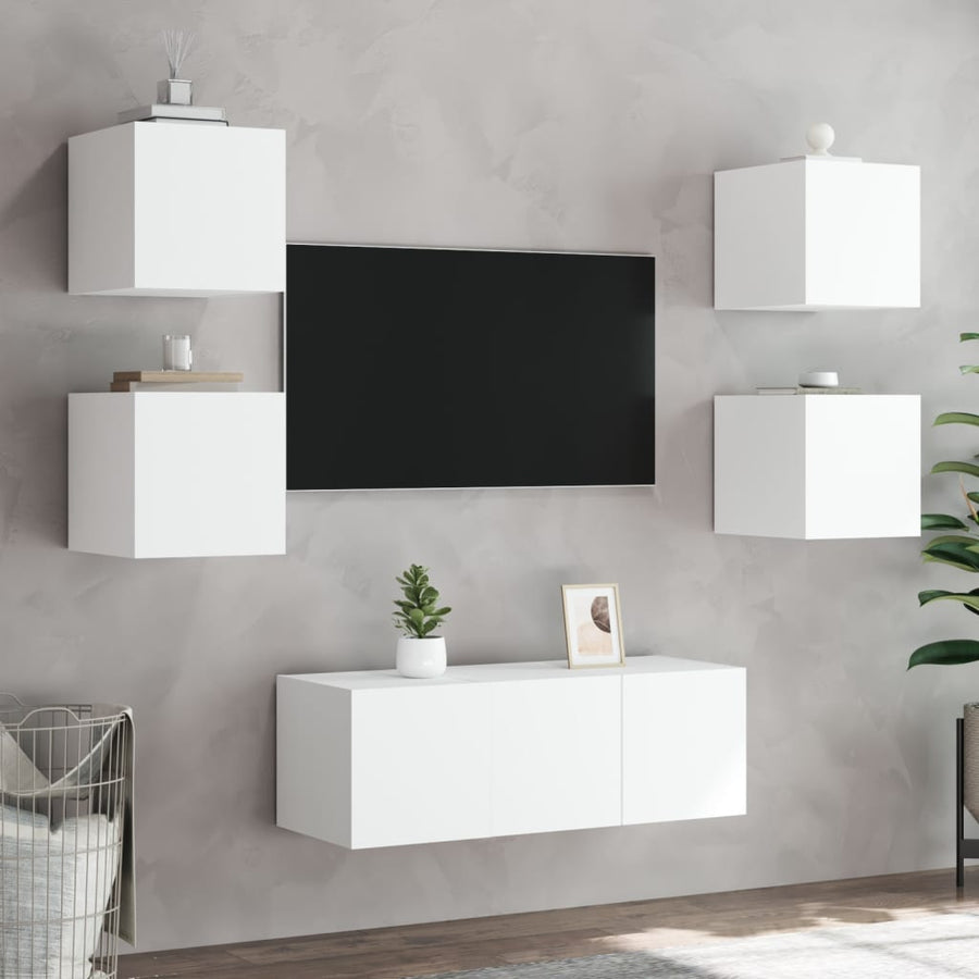Tv-Wandmeubel Met Led-Verlichting 100X35X30 Cm Wit