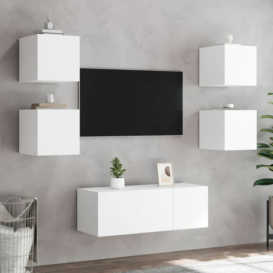 Tv-Wandmeubels Met Led-Verlichting 2 St 30,5X35X30 Cm Wit