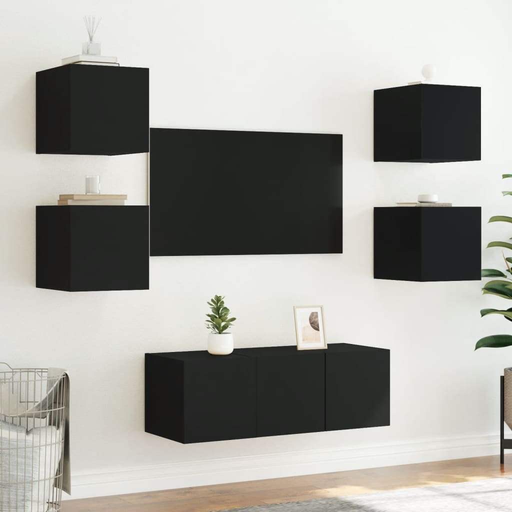 Tv-Wandmeubels Met Led-Verlichting 2 St 30,5X35X30 Cm Zwart