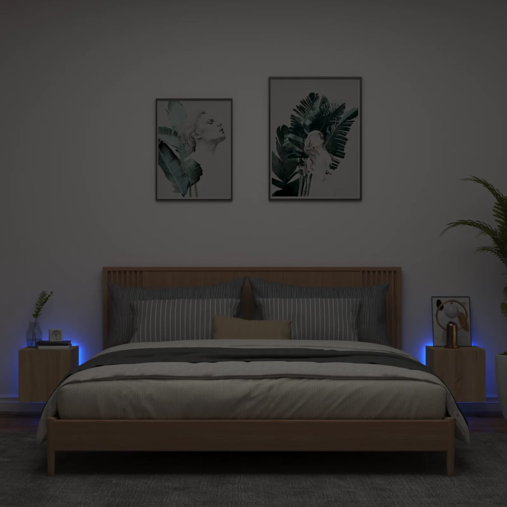 Tv-Wandmeubels Met Led 2 St 30,5X35X30 Cm Sonoma Eikenkleurig