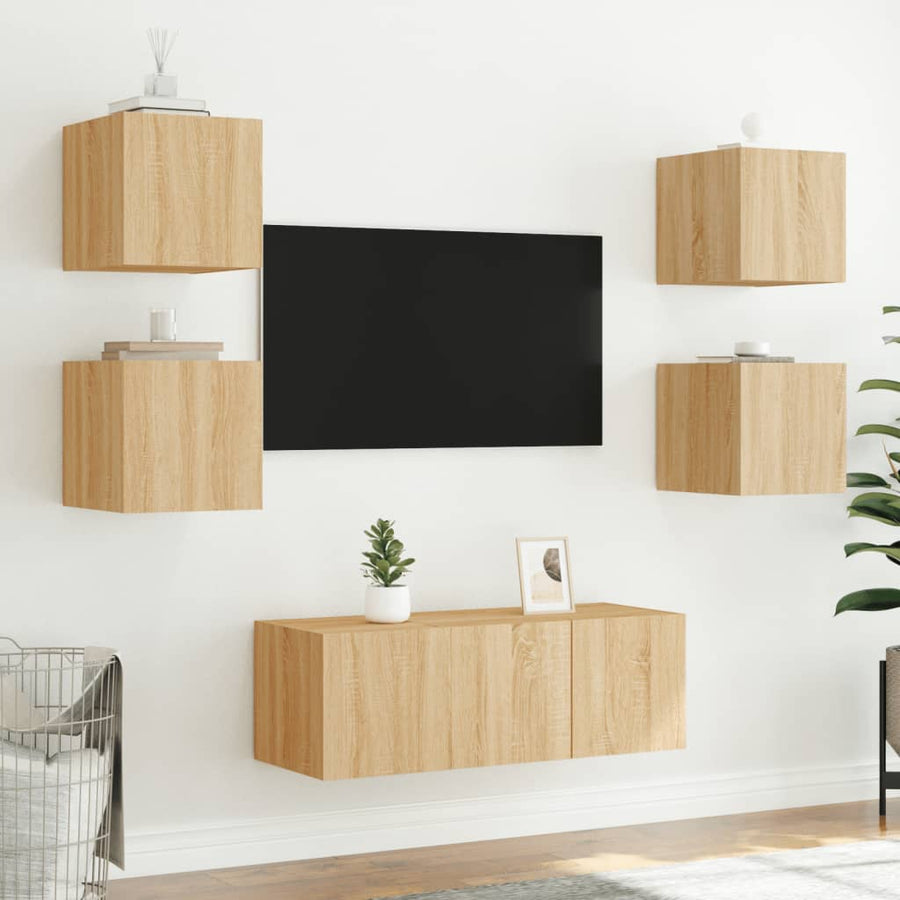 Tv-Wandmeubels Met Led 2 St 30,5X35X30 Cm Sonoma Eikenkleurig