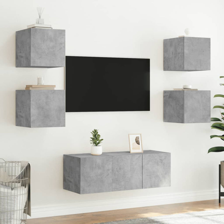 Tv-Wandmeubel Met Led-Verlichting 30,5X35X30 Cm Betongrijs