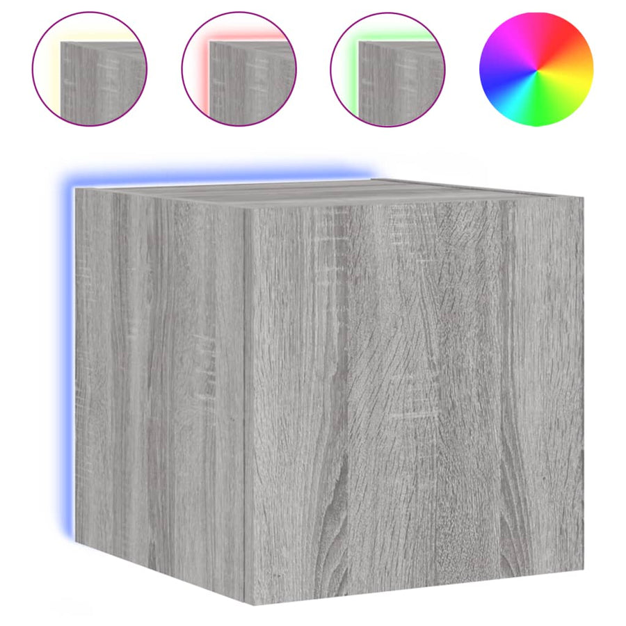 Tv-Wandmeubel Met Led-Verlichting 30,5X35X30 Cm Grijs Sonoma