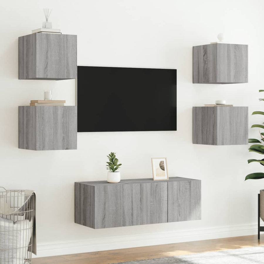 Tv-Wandmeubel Met Led-Verlichting 30,5X35X30 Cm Grijs Sonoma