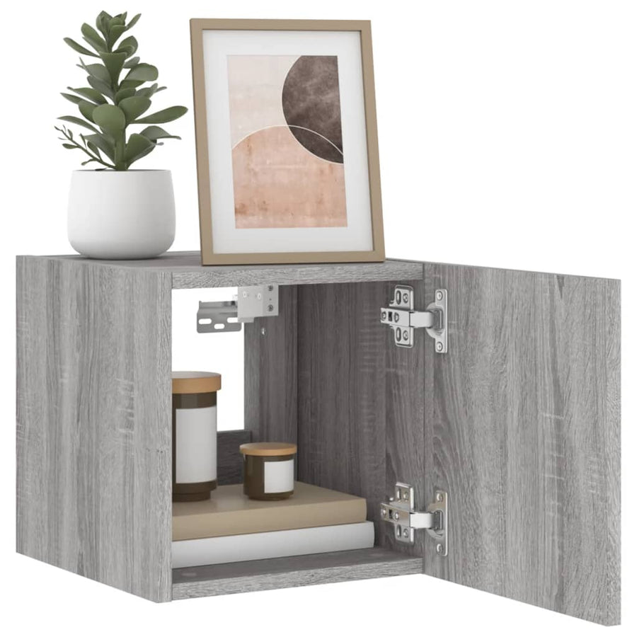 Tv-Wandmeubel Met Led-Verlichting 30,5X35X30 Cm Grijs Sonoma
