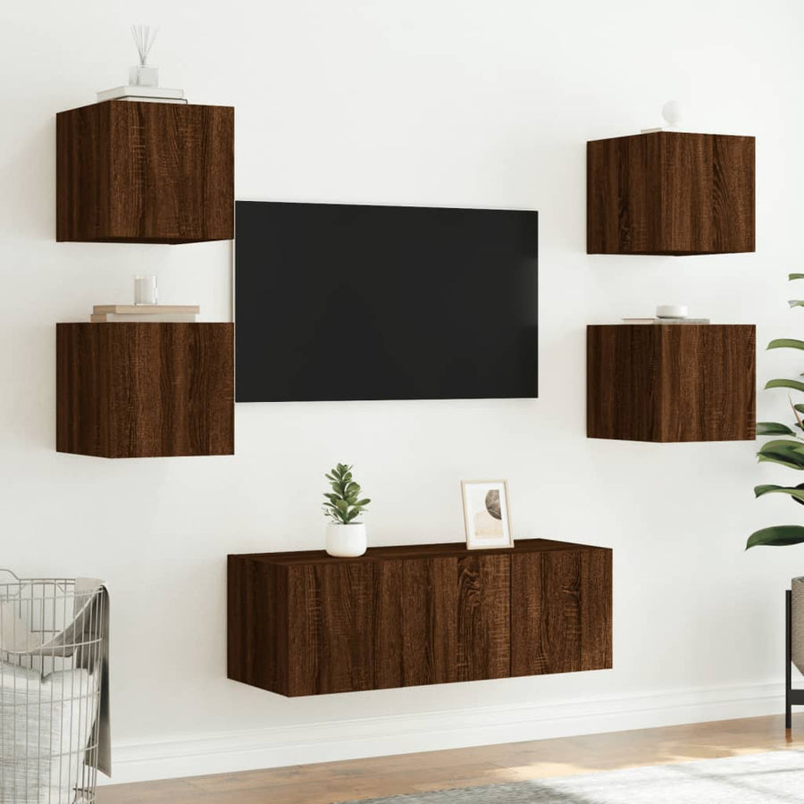 Tv-Wandmeubel Met Led-Verlichting 30,5X35X30 Cm Bruineiken