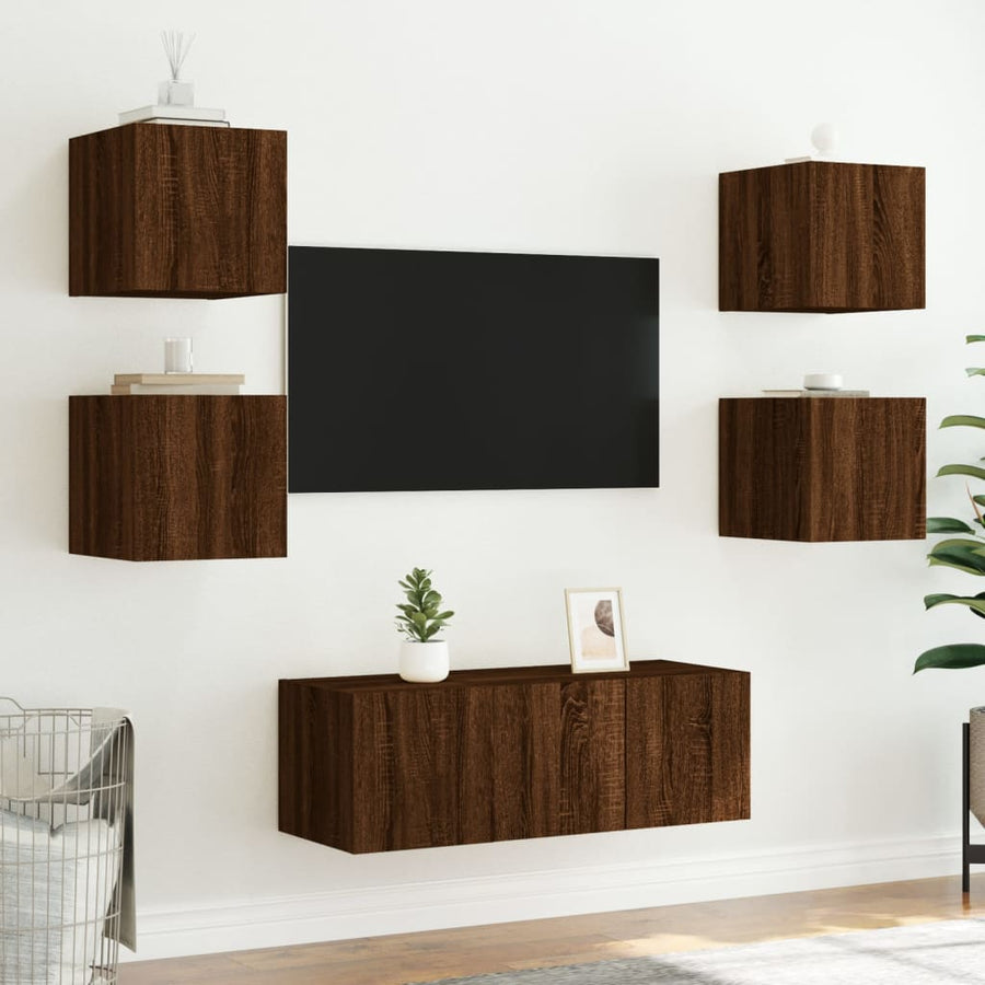 Tv-Wandmeubelen Met Led 2 St 30,5X35X30 Cm Bruineikenkleurig